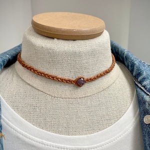 Braided Leather Necklace with Amethyst Stone, Men&#39;s Choker, Women&#39;s Necklace, Unisex, Teen Gift, Braided Leather Choker, Minimalist Gift
