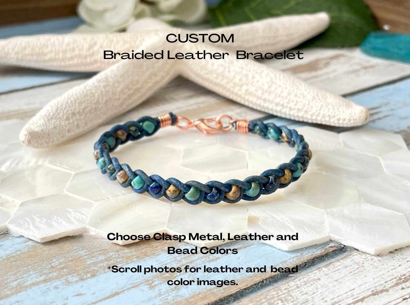 Custom Braided Leather Bracelet: Picasso Seed Bead Boho Wrap - Etsy