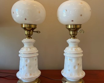 Rare 1950s “Atomic Starburst” White Glass Lamps - Pair