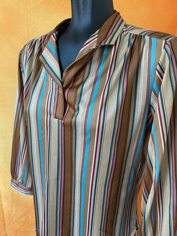 Women’s Vintage Brown Striped Soft Polyester  Blo… - image 1