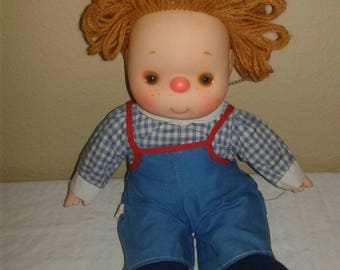 Vintage smiling freckeled red nose 1980s baby doll 11 inches long adorable vintage toys