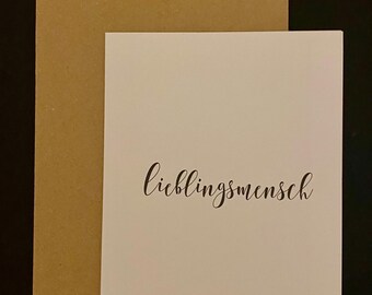 greeting card - lieblingsmensch, valentines day, friendship, love, postcard, birthday card to give away, calligraphy, design from Berlin