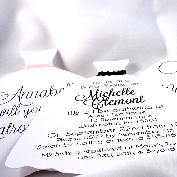 bridal shower invitations shaped like a dress Wedding Dress Shower Invitations