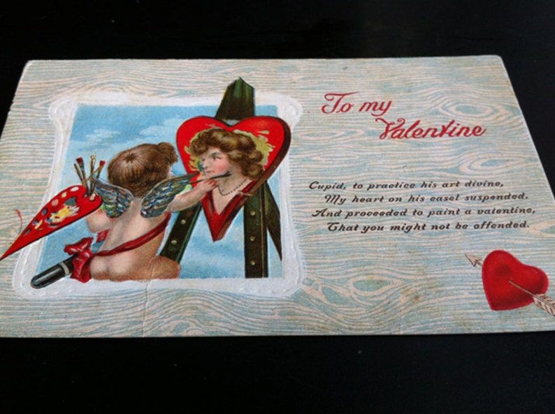 Cupid Painting 1909 Embossed Valentine Post Card