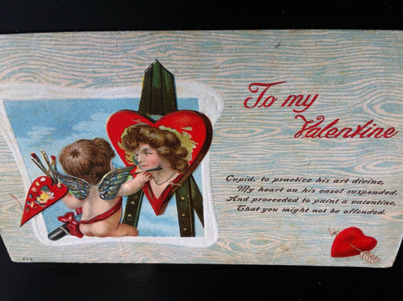 Cupid Painting 1909 Embossed Valentine Post Card