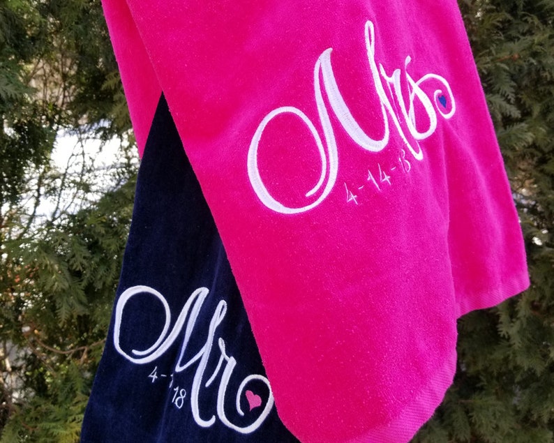 Extra Large Mr And Mrs Beach Towel Set Of Two Couples Monogrammed Beach Towels His And Hers Towels Wedding Gift Towels