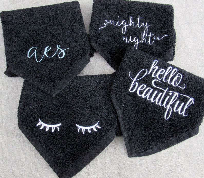 Embroidered black washcloth to remove makeup Bleach and Etsy