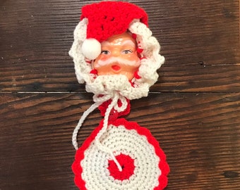 Vintage Crocheted Santa Face Detachable Potholder