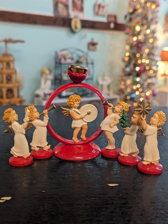 Vintage Plastic Celluloid Red German Angel Musical Orchestra Set
