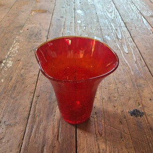 Vintage Large Amberina Crackle Glass Vase