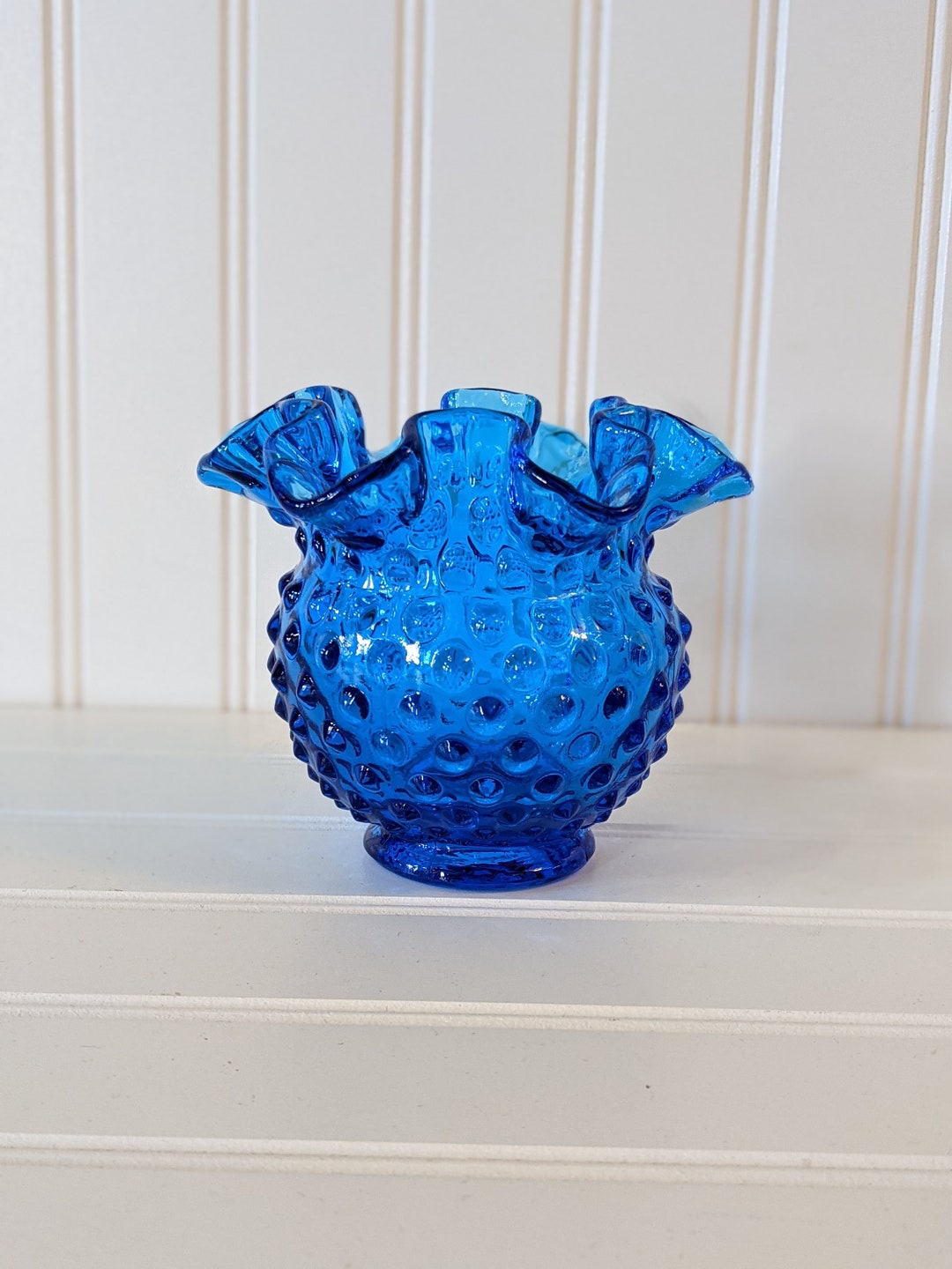 Vintage Fenton Blue Hobnail Vase Etsy