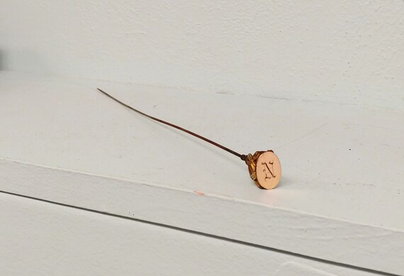 Antique Edwardian Brass Monogrammed Hat Pin - 11"