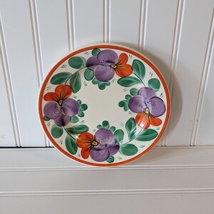 Piatto vintage ceco arancione e viola dipinto a mano - 8&quot;