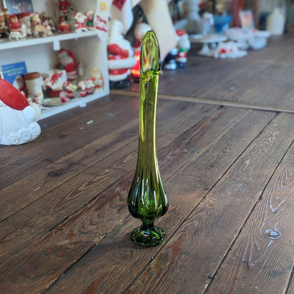 Vintage Avocado Green Viking Six Petal Swung Glass Vase 18"