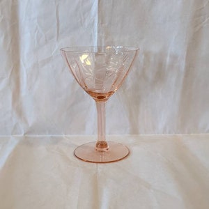 Vintage Frosted Floral Pink Depression Wine Glass