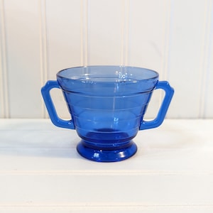 Vintage Hazel Atlas Moderntone Cobalt Blue Depression Glass Sugar Dish