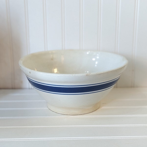 Vintage Blue Band Stoneware Mixing Bowl