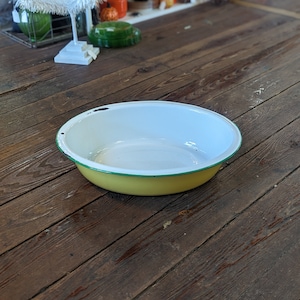 Vintage Yellow and White Enamelware Basin