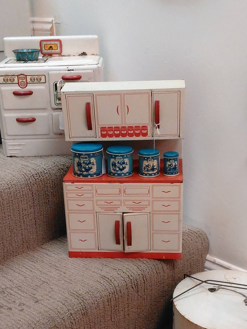 Vintage Wolverine Tin Litho Kitchen Cupboard Red And White Etsy