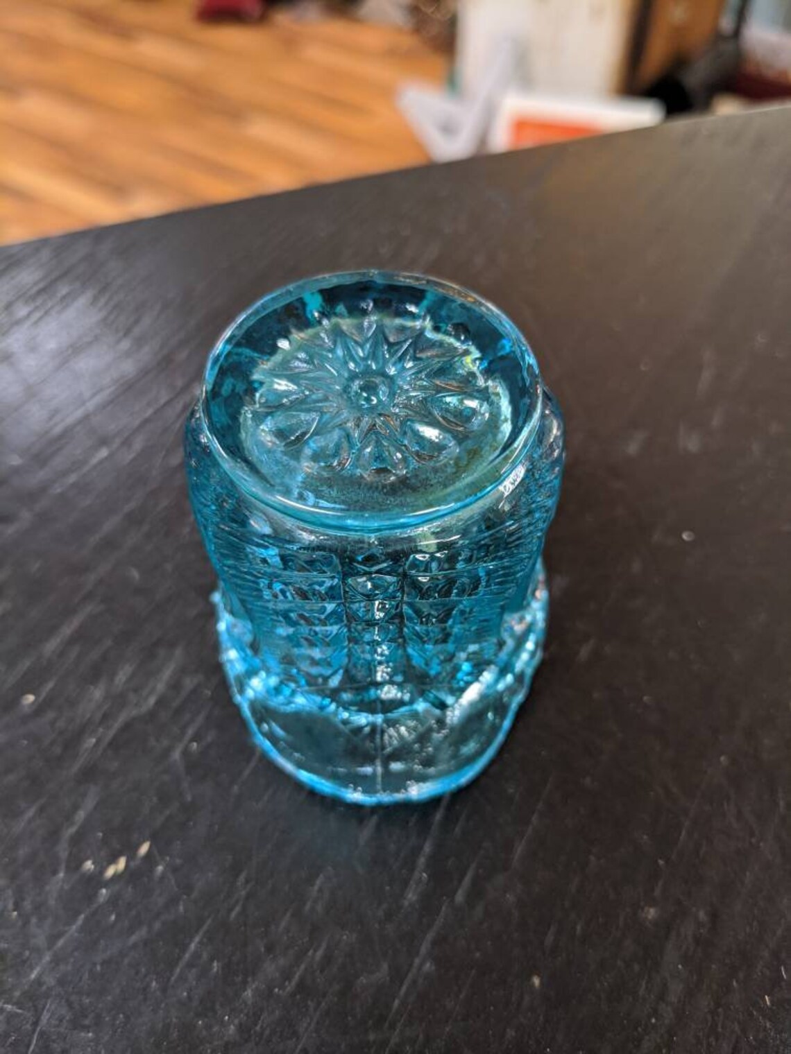 Vintage Blue Cut Glass Toothpick Holder Etsy
