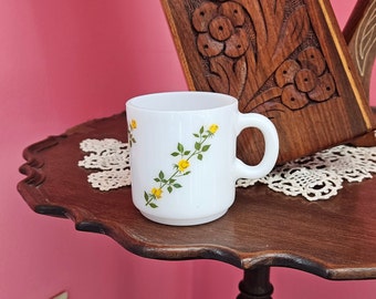 Vintage Yellow Roses Milk Glass Mug