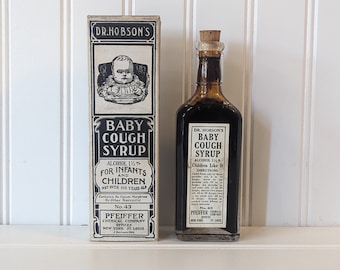 Antike Dr. Hobson's Baby Husten Sirup Flasche in der Originalverpackung