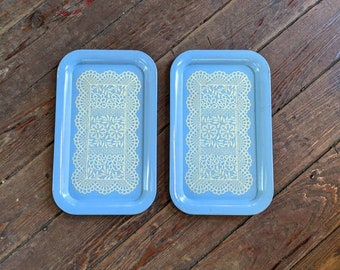 Vintage Blue Lace Doily Metal Snack Tray