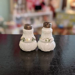 Antique Painted Milk Glass Salt and Pepper Shaker Set