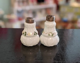 Antique Painted Milk Glass Salt and Pepper Shaker Set