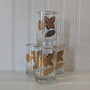 Vintage Libbey Gold Leaf Set of Four Glasses