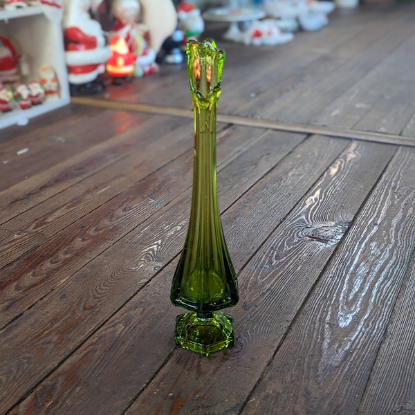 Vintage Green Viking Hexagon Swung Glass Vase