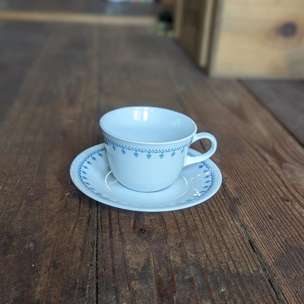 Vintage Corelle Snowflake Blue Teacup and Saucer