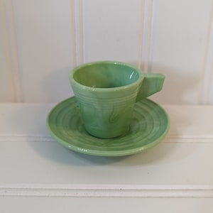 Vintage Akro Agate Light Green Slag Children&#39;s Teacup and Saucer