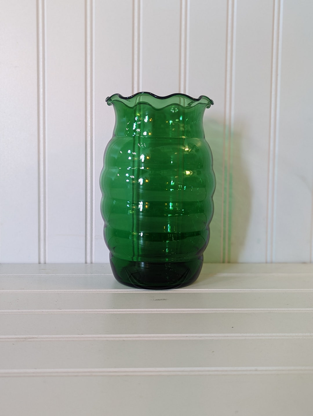 Vintage Anchor Hocking Forest Green Glass Vase Etsy