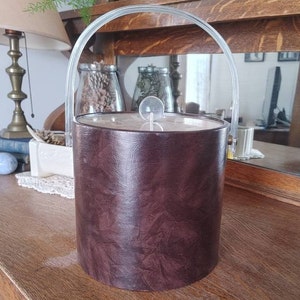 Vintage Faux Leather and Lucite Ice Bucket