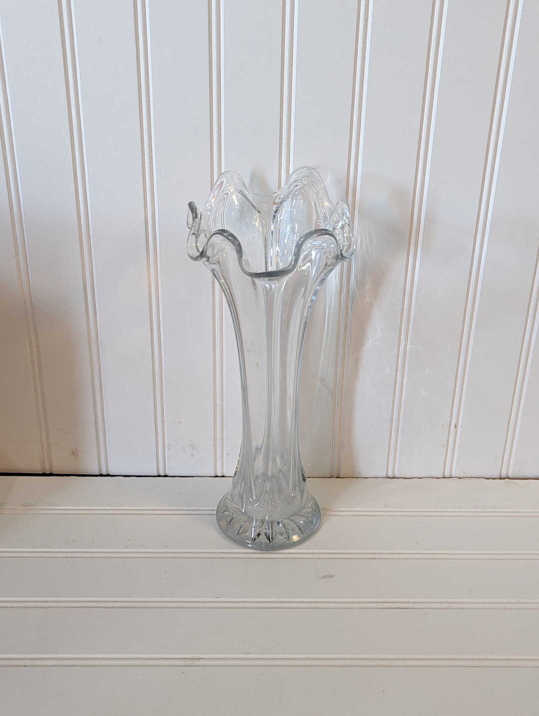 Vintage Large Clear Swung Glass Vase Etsy