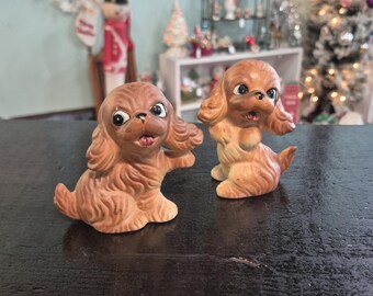 Juego de salero y pimentero de cerámica vintage con forma de Cocker Spaniel/perro Spaniel