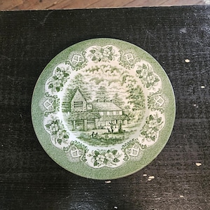 Vintage Staffordshire &quot;Old Inns Series&quot; Green Transferware Soup Bowl- 8.75&quot;