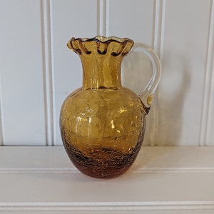 Vintage Mini Amber Crackle Glass Pitcher