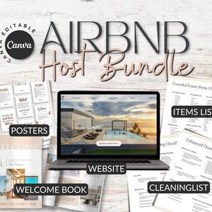 Rental Home Template BUNDLE, Editable Airbnb Signs, Welcome Book, Cleaning checklist, rental home Website Spreadsheet, Airbnb Printables