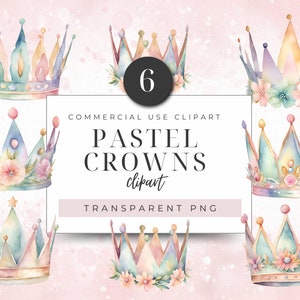 Aquarelle couronne, couleurs pastel, déco de fête, sublimation clipart, PNG, clipart POD, autocollant numérique, journal indésirable, couronne de princesse