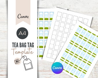 Tea Bag Tag Template: A4 Editable Party Printable (CANVA template)
