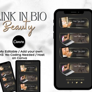 Canva Link in Bio Template, Instagram Landing Page, Instagram Beauty Template, Canva Template, Link in Bio Template, Black and Golden