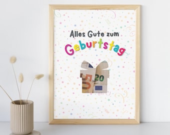 Geburtstags-Geldgeschenk-Kartenvorlage • DIY zum Ausschneiden (download em PDF, formato A4)