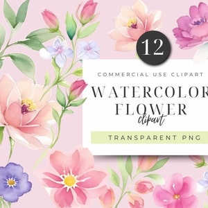 Aquarell Blumen Clipart, Junk Journal, kommerzielle Nutzung, zarte Blumen, digitale Aufkleber, Hochzeitsblume, rosa Blumen, party deco
