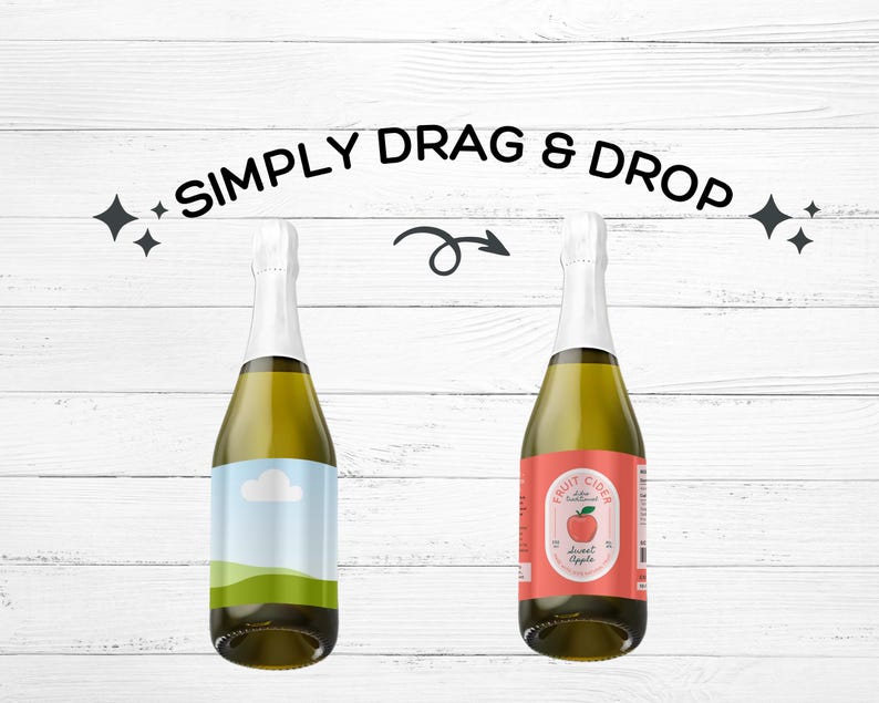 Sparkling Wine Bottle Label Template, Fizzy Wine Tag Mockup, Bottle