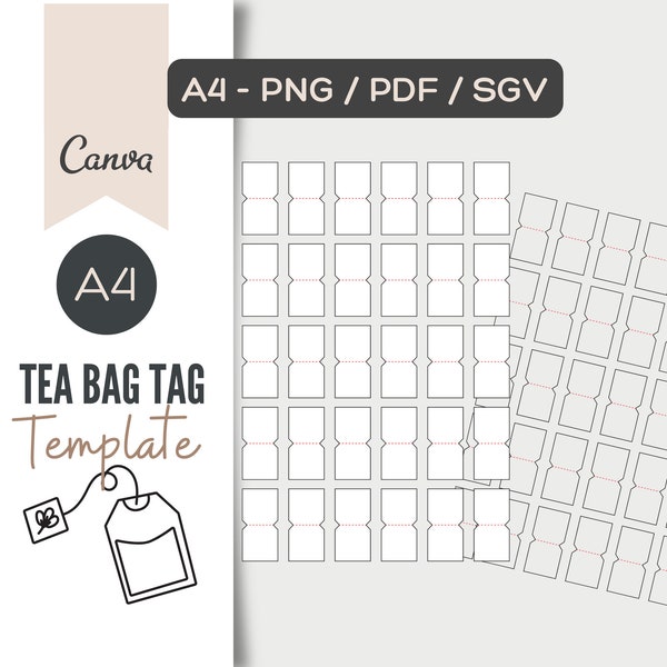 Tea Bag tag template, Cricut A4,  party printable, tea digital, tea bag Label, tea bag holder, diy tea bag, commercial use PDF, PNG, SVG