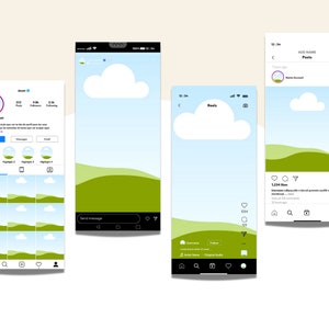 May include: A screenshot of a mobile phone displaying a social media profile page. The profile picture is a green landscape with a white cloud. The profile name is "Name Account". The profile has 213 posts, 9.8K followers, and 2.1K following. The profile has a "Follow" button, a "Message" button, and an "Email" button. The profile also has a section for highlights with three highlights titled "Highlight 1", "Highlight 2", and "Highlight 3". The profile also has a grid of nine images, each showing a green landscape with a white cloud.