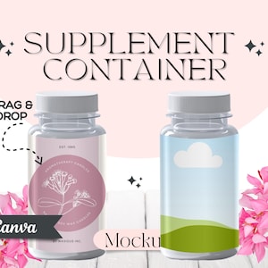 May include: Two clear plastic supplement containers with white lids. The container on the left has a pink label with a white floral design and the text "EST. 1995" and "Aromatherapy Candles for Wax Candles by WAXIOUS INC." The container on the right has a blue and green label with a white cloud and a green hill.
