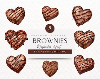 Heart Brownie Watercolor Clipart Dessert PNGs